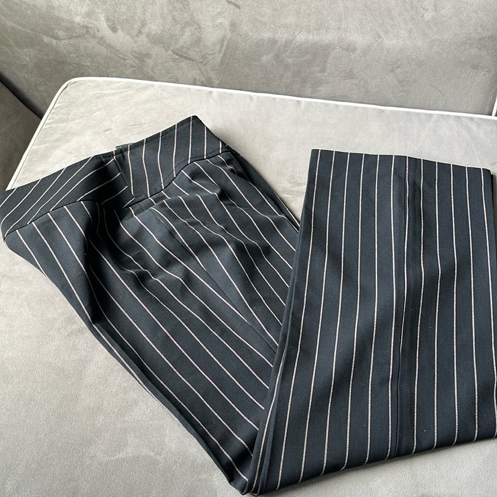 Context petite 6P black pink pinstripes pants straight leg wide polyesterviscspa